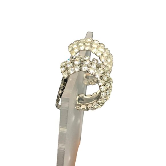 Vintage Crystal Encrusted Hoop Earrings, Clip On, Wide Hoops, Prong Set Rhinesto - Picture 4 of 7